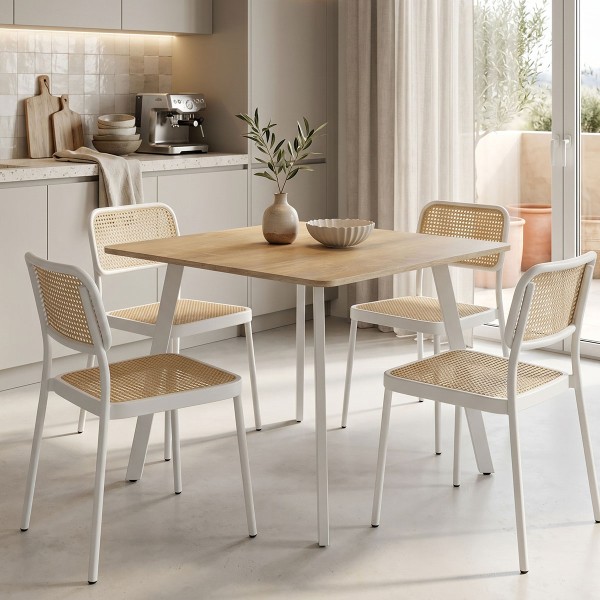 Τραπέζι Squaro pakoworld sonoma mdf με λευκά μεταλλικά πόδια 80x80x75εκ