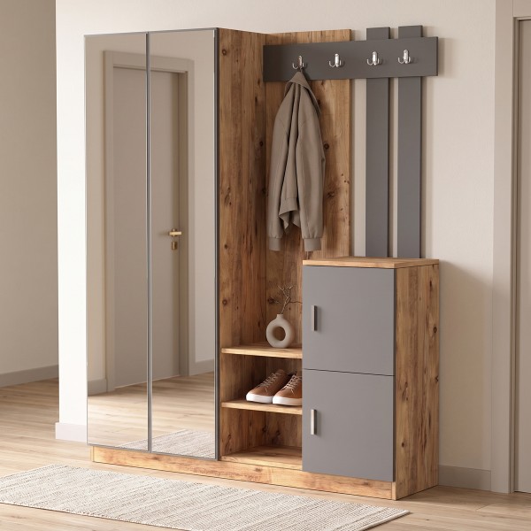 Έπιπλο εισόδου Doorse pakoworld μελαμίνης ανθρακί-oak 147.5x35x180εκ