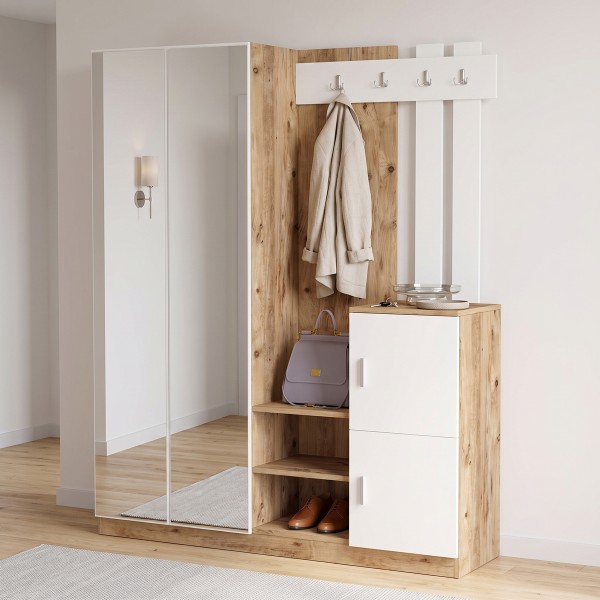 Έπιπλο εισόδου Doorse pakoworld μελαμίνης λευκό-oak 147.5x35x180εκ