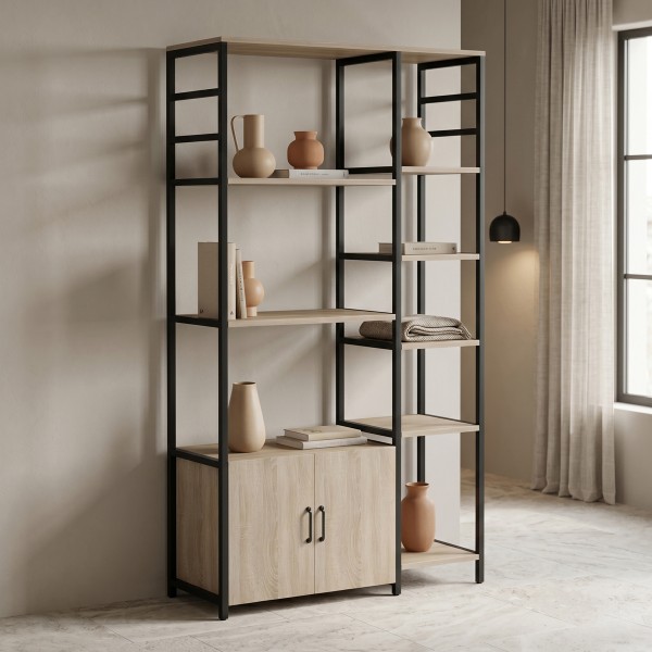 Επιδαπέδια ραφιέρα Ranea pakoworld sonoma-μαύρο 85x32x150εκ