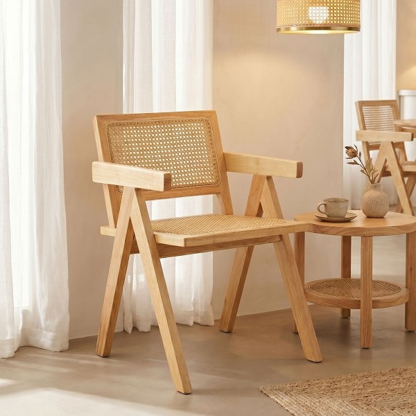Πολυθρόνα Winslow pakoworld rubberwood-rattan σε φυσική απόχρωση 51x54x80εκ | Συσκευασία 2 τμχ