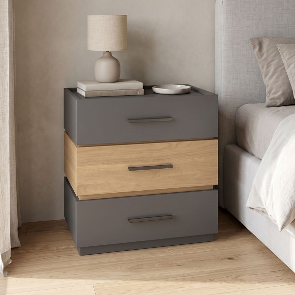 Κομοδίνο Sonlen pakoworld mdf σε sonoma-ανθρακί απόχρωση 60x40x66εκ