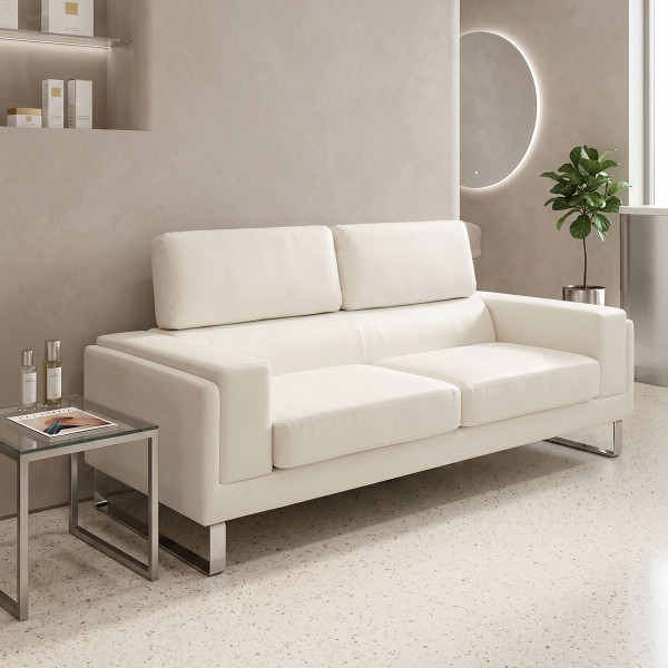 Καναπές Shea pakoworld 3θέσιος PU ivory-inox 198x80x87εκ