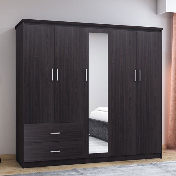 Ντουλάπα ρούχων πεντάφυλλη OLYMPUS pakoworld χρώμα wenge 198x57x183εκ