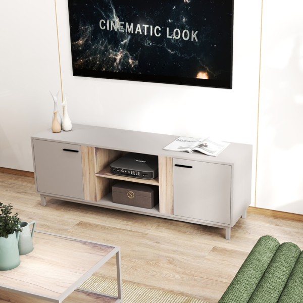 Έπιπλο τηλεόρασης Polenio pakoworld taupe με φυσικό 150x40x53εκ