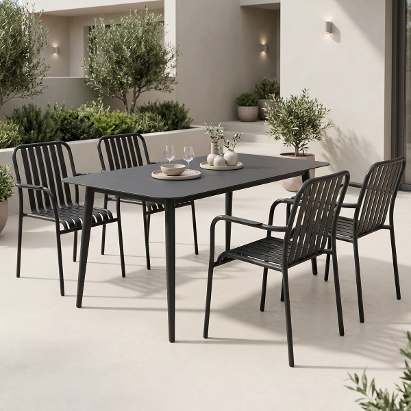 Τραπεζαρία Heven Vista pakoworld σετ 5τεμ μαύρο αλουμίνιο 120x70x72εκ