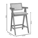 Σκαμπό bar Winslow pakoworld ξύλο rubberwood μαύρο-pvc rattan φυσικό-ύφασμα γκρι | Συσκευασία 2 τμχ