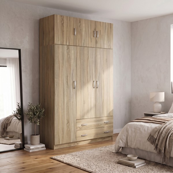 Ντουλάπα τρίφυλλη με πατάρι Alvia pakoworld sonoma 150x51x240εκ