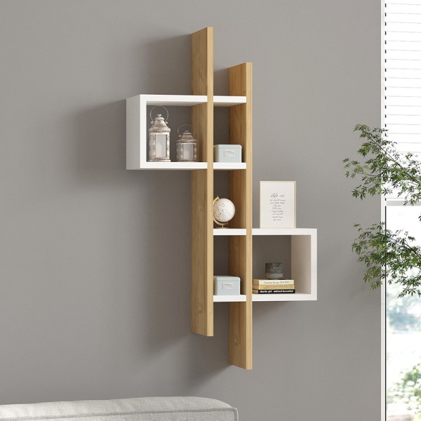Ραφιέρα τοίχου Garel pakoworld σε oak-λευκή απόχρωση 53,8x19,6x108εκ