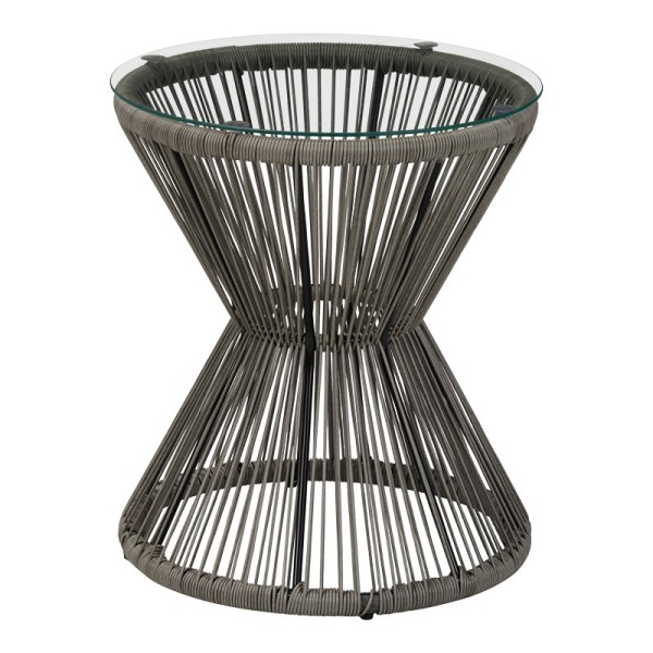 Τραπέζι Mabil pakoworld γυαλί - pe rattan σε γκρι απόχρωση Φ50x55εκ