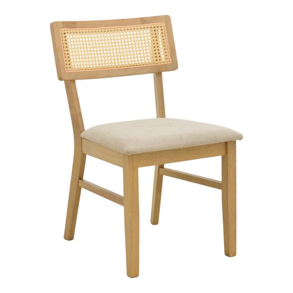 Καρέκλα Raffles pakoworld rubberwood με pe rattan και γκρι μπεζ ύφασμα 47x48x83.5εκ | Συσκευασία 2 τμχ