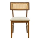 Καρέκλα Raffles pakoworld καρυδί rubberwood με pe rattan και εκρού ύφασμα 47x48x83.5εκ | Συσκευασία 2 τμχ