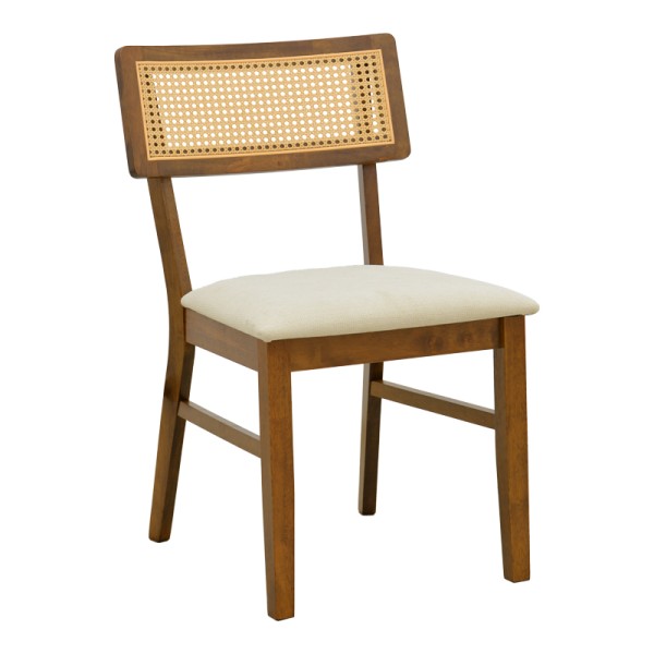 Καρέκλα Raffles pakoworld καρυδί rubberwood με pe rattan και εκρού ύφασμα 47x48x83.5εκ | Συσκευασία 2 τμχ
