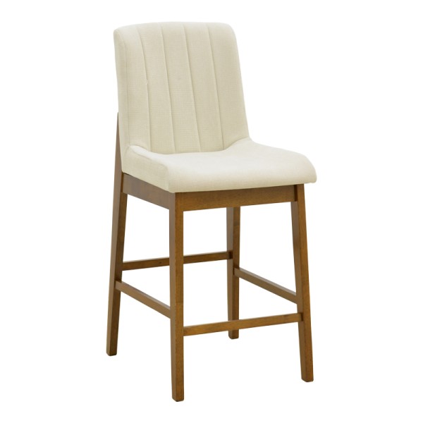 Σκαμπό μπαρ Dalby pakoworld καρυδί rubberwood και εκρού ύφασμα 50x45x102,5εκ | Συσκευασία 2 τμχ