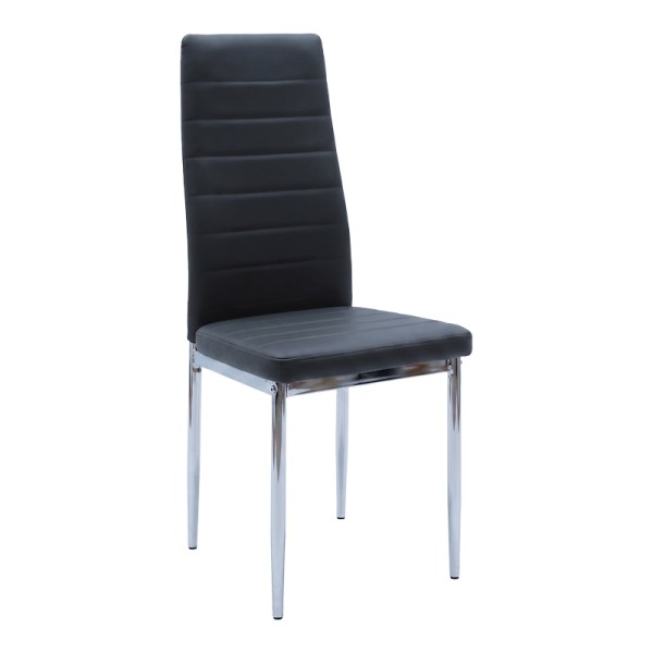 Καρέκλα Parker pakoworld μαύρο PU με πόδι χρωμίου 41x48x96εκ | Συσκευασία 4 τμχ