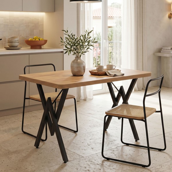 Τραπέζι Vertex pakoworld oak με μαύρα μεταλλικά πόδια 110x70x72εκ