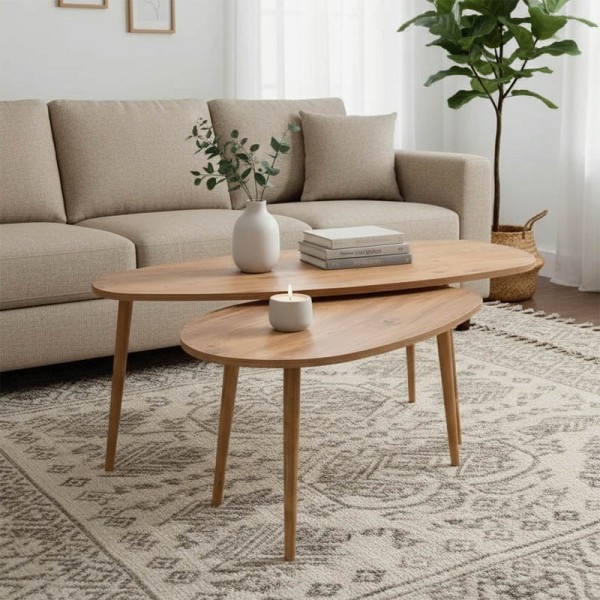 Τραπέζι σαλονιού Monty pakoworld 2 τεμ. σε oak απόχρωση 116x46x46εκ