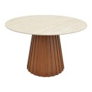 Τραπέζι Franzel pakoworld sintered stone σε όψη τραβερτίνας-mdf καρυδί Φ120x75εκ