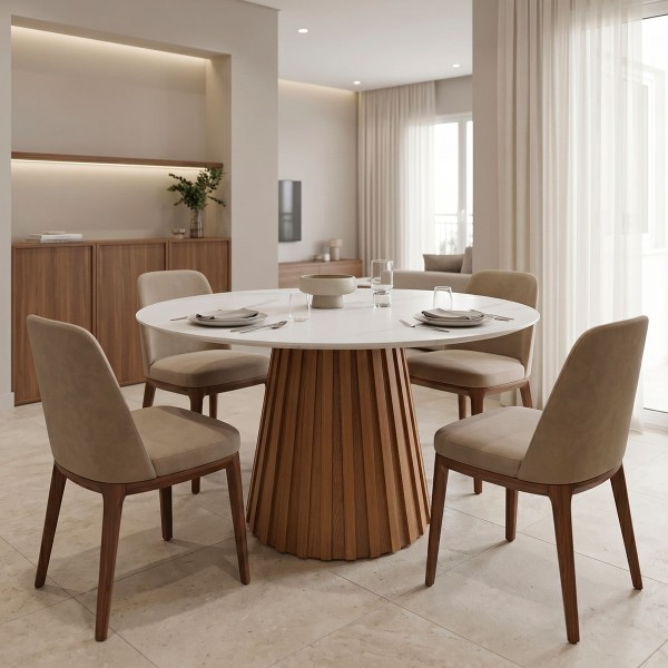 Τραπέζι Franzel pakoworld sintered stone σε όψη μαρμάρου-mdf σε φυσική απόχρωση Φ120x75εκ