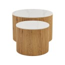 Τραπέζι σαλονιού Nelba pakoworld σετ 2τεμ oak MDF με  κεραμική επιφάνεια σε όψη μαρμάρου