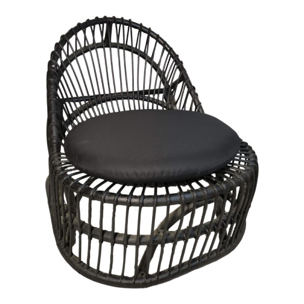 Πολυθρόνα Tromso paakoworld pe rattan σε μαύρη απόχρωση με μαύρο μαξιλάρι 80x85x98εκ