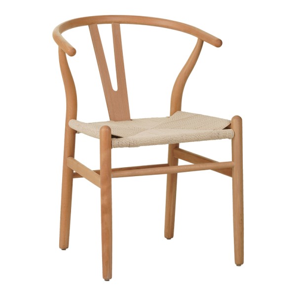 Καρέκλα Wishbone pakoworld rubberwood-σχοινί σε φυσική απόχρωση 53.5x57x74εκ