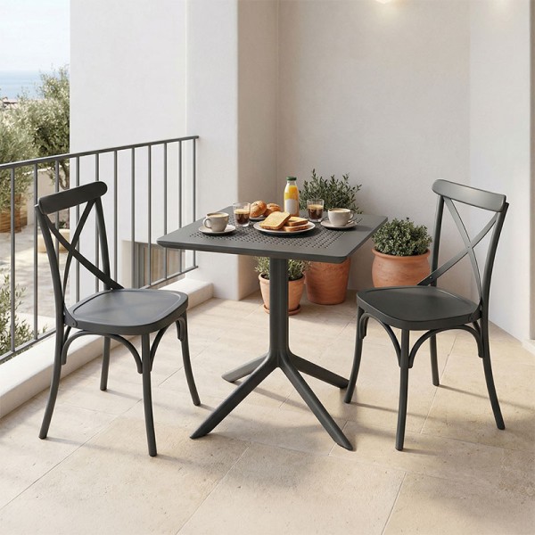Τραπεζαρία Groovy Crossie pakoworld σετ 3τεμ ανθρακί PP 60x60x76εκ