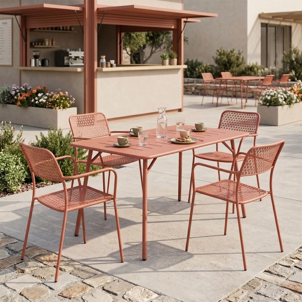 Τραπεζαρία Moraja Federal pakoworld σετ 5τεμ terracotta μέταλλο 140x80x72εκ