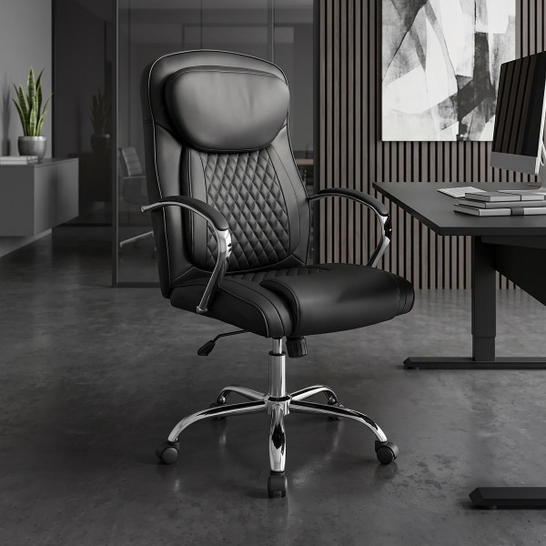 Καρέκλα γραφείου διευθυντή Quilted pakoworld pu μαύρο 62x70x116εκ