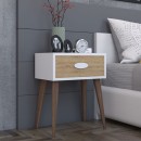 Κομοδίνο Laber pakoworld με ένα συρτάρι καρυδί-λευκό-sonoma 45x30x57.5εκ