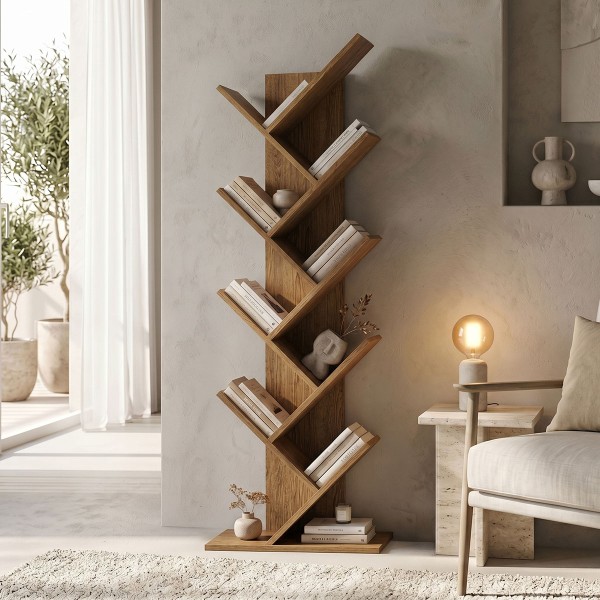 Βιβλιοθήκη Fyllo pakoworld καρυδί 50x25x141.5εκ