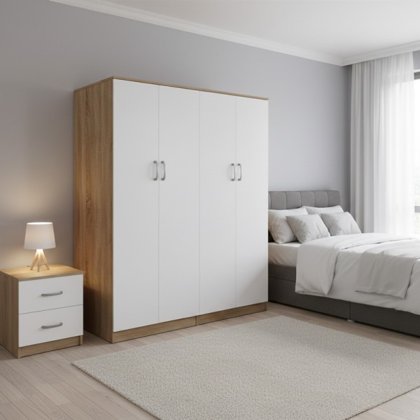 Ντουλάπα τετράφυλλη Athos Ι pakoworld sonoma-λευκό 160x42x180εκ