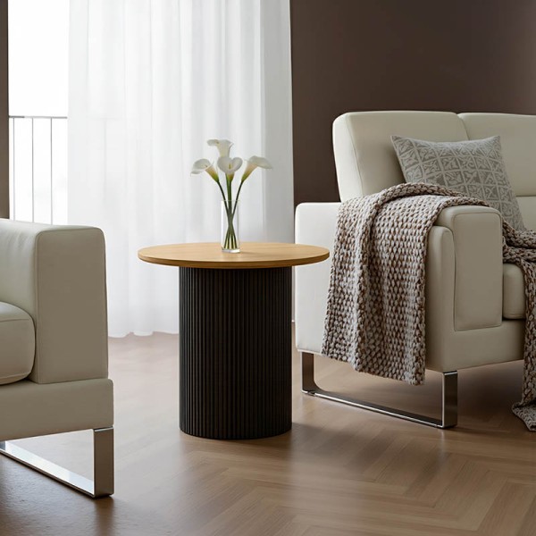 Βοηθητικό τραπέζι Dovel pakoworld mdf σε sonoma -μαύρο μέταλλο Φ50x50εκ