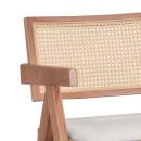 Πολυθρόνα Winslow pakoworld ξύλο rubberwood ανοικτό καρυδί-pvc rattan φυσικό-ύφασμα γκρι | Συσκευασία 2 τμχ