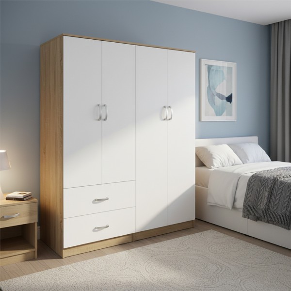 Ντουλάπα τετράφυλλη Athos pakoworld sonoma-λευκό 160x42x180εκ