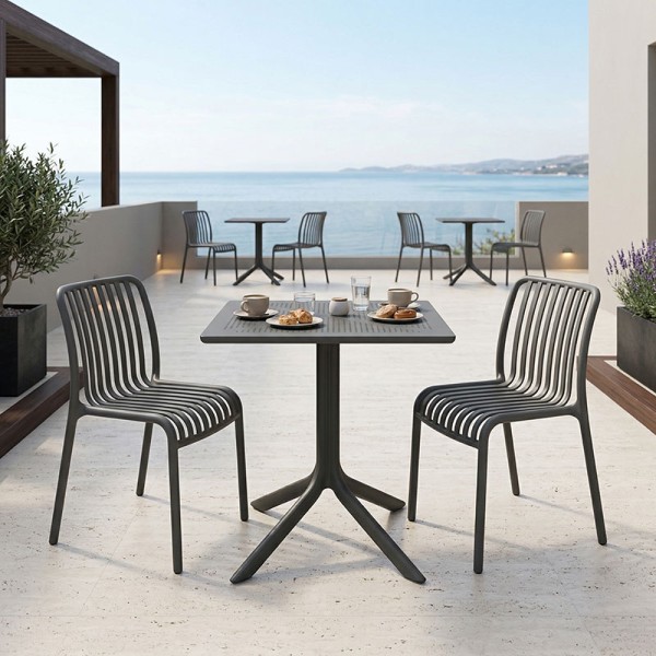 Τραπεζαρία Groovy Zoi pakoworld σετ 3τεμ ανθρακί PP 60x60x76εκ
