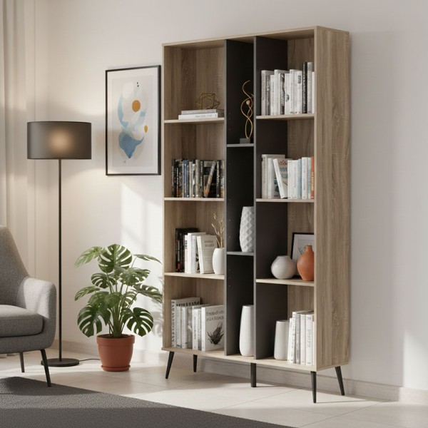 Βιβλιοθήκη Zezan pakoworld σε sonoma-ανθρακί απόχρωση 114x30x200.5εκ