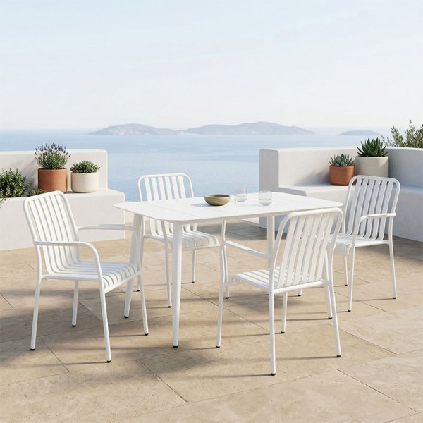 Τραπεζαρία Heven Vista pakoworld σετ 5τεμ λευκό αλουμίνιο 120x70x72εκ