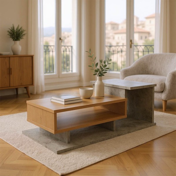 Τραπέζι σαλονιού Nuvele pakoworld σε γκρι antique-sonoma απόχρωση 90x50x35εκ