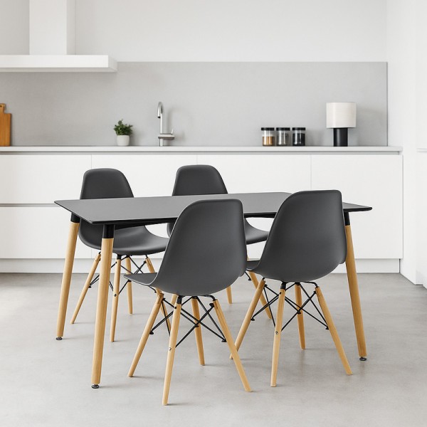 Τραπεζαρία Natali-Julita pakoworld σετ 5τεμ μαύρο-φυσικό 120x80x76εκ