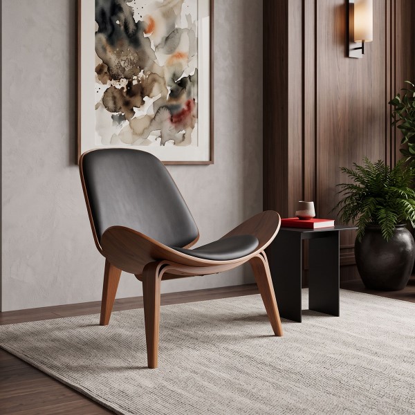 Πολυθρόνα Vilma pakoworld PU μαύρο- plywood καρυδί 90x76.5x74.5εκ