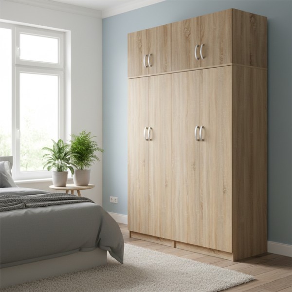 Ντουλάπα τετράφυλλη με πατάρι Athos Ι pakoworld sonoma 160x42x240εκ