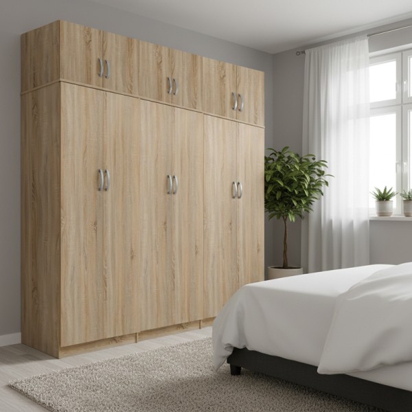 Ντουλάπα εξάφυλλη με πατάρι Athos ΙΙ pakoworld sonoma 240x42x240εκ