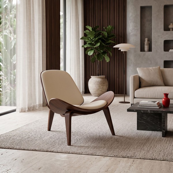 Πολυθρόνα Vilma pakoworld PU μπεζ- plywood καρυδί 90x76.5x74.5εκ