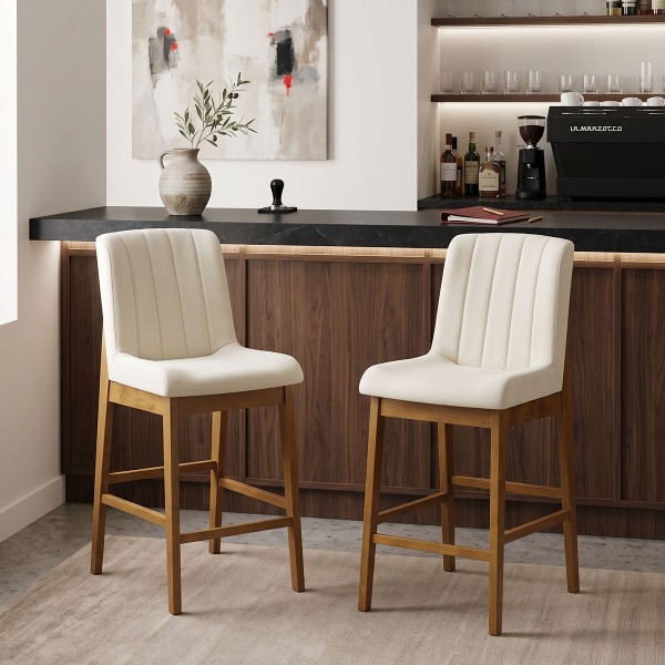 Σκαμπό μπαρ Dalby pakoworld καρυδί rubberwood και εκρού ύφασμα 50x45x102,5εκ | Συσκευασία 2 τμχ