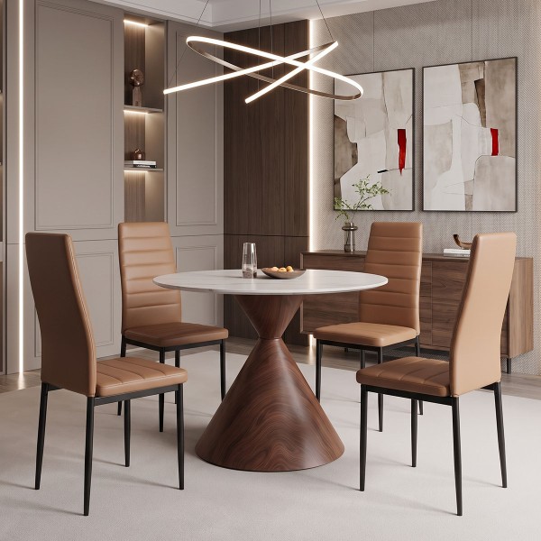 Καρέκλα Parker pakoworld cappuccino PU με μεταλλικό μαύρο πόδι 41x48x96εκ | Συσκευασία 4 τμχ