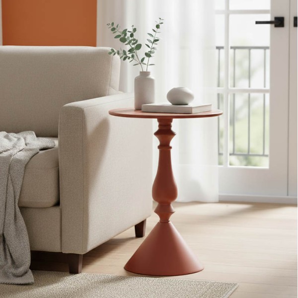 Βοηθητικό τραπέζι Lalou pakoworld μέταλλο σε απόχρωση terracotta Φ40x55εκ