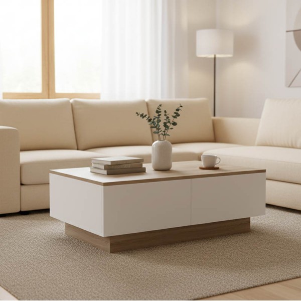 Τραπέζι σαλονιού Winey pakoworld σε sonoma-λευκή απόχρωση 90x60x31.5εκ