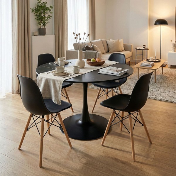 Τραπεζαρία Julita-Balou σετ 5τεμ pakoworld MDF-PP σε μαύρο-φυσικό απόχρωση Φ120x73εκ