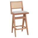 Σκαμπό bar Winslow pakoworld ξύλο rubberwood ανοικτό καρυδί-pvc rattan φυσικό-ύφασμα γκρι 44.5x46x98εκ | Συσκευασία 2 τμχ